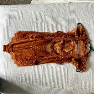 Free People Winnie Lace Bodysuit XS Copper Orange